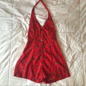 Urban Outfitters red patterned halter romper